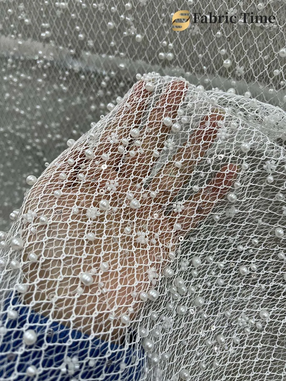 

Белая роскошная ткань с ромбовидной сеткой и жемчужным декором для свадебных и вечерних платьев, фаты, тюль, материалы для рукоделия