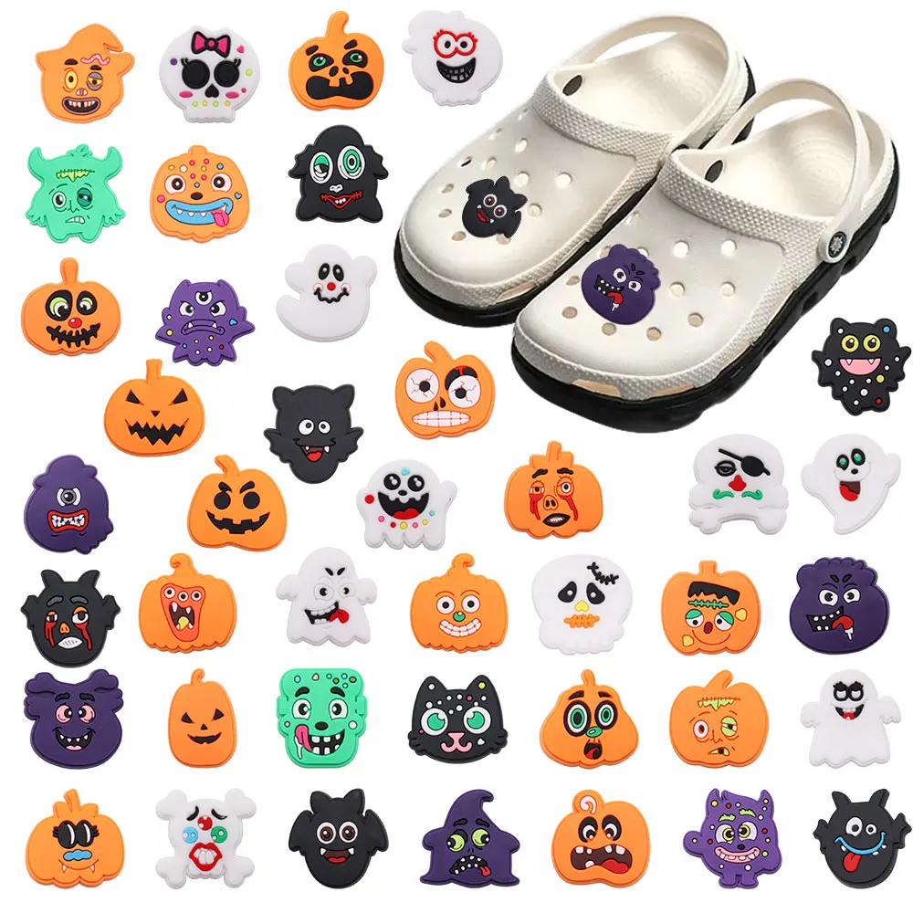 Mix 50pcs PVC Kawaii Shoe Charms Cartoon Monster Ghost Pumpkin Buckle Clog Decorations for Bands Bracelets DIY Backpack For Kid