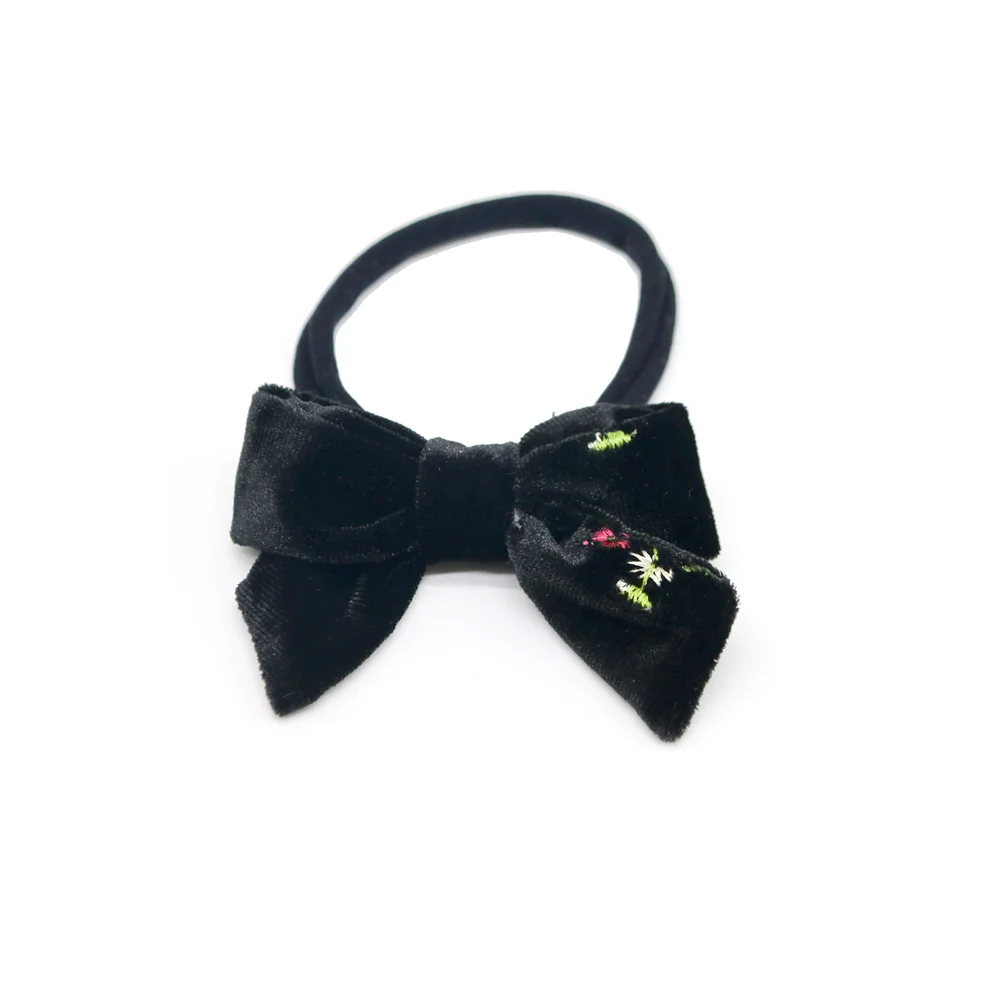 Girls Velvet Embrodiery Floral Girls Headband Elegant Hairbow Hair Accessories Dressy bow clip