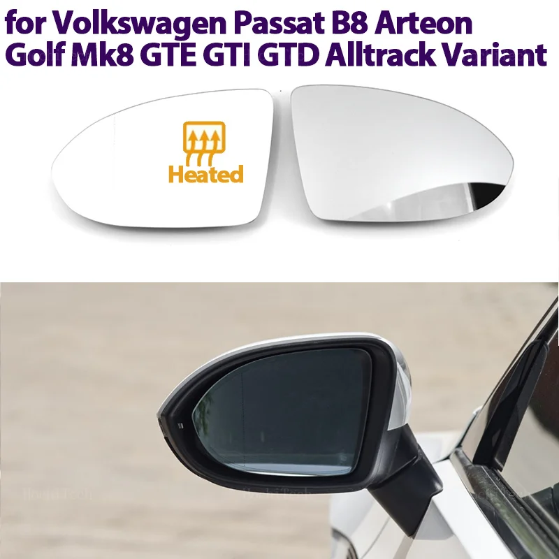 Left & Right Side Mirror Glass Rearview Exterior Wide Angle for Volkswagen VW Passat B8 Arteon GTE Alltrack Variant 2015-23