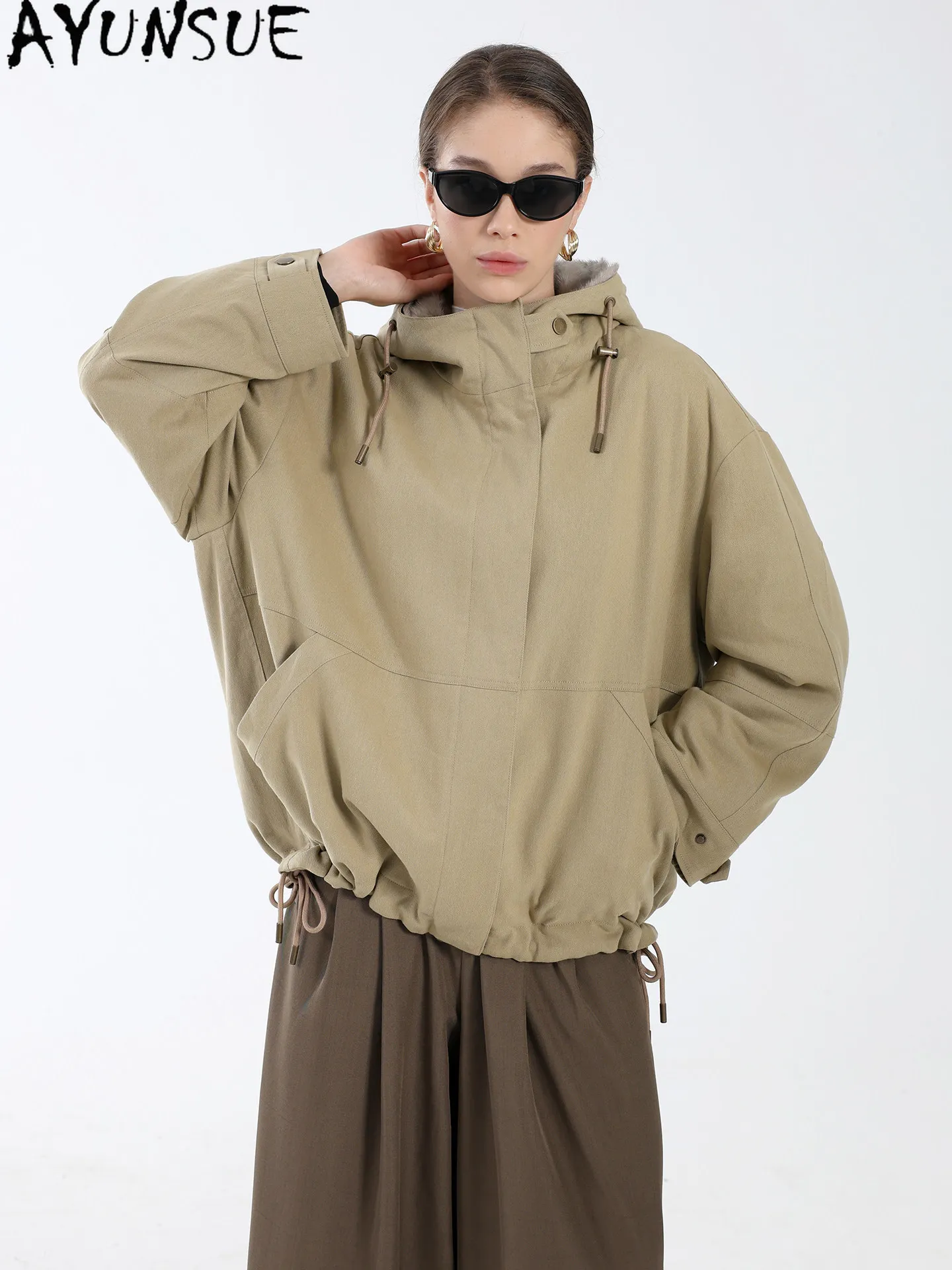 AYUNSUE Natural Mink Fur Parka Women Winter Jacket Fashion Womens Coats Real Fur Whole Mink Liner Detahcbale 2026 Пальто Женское