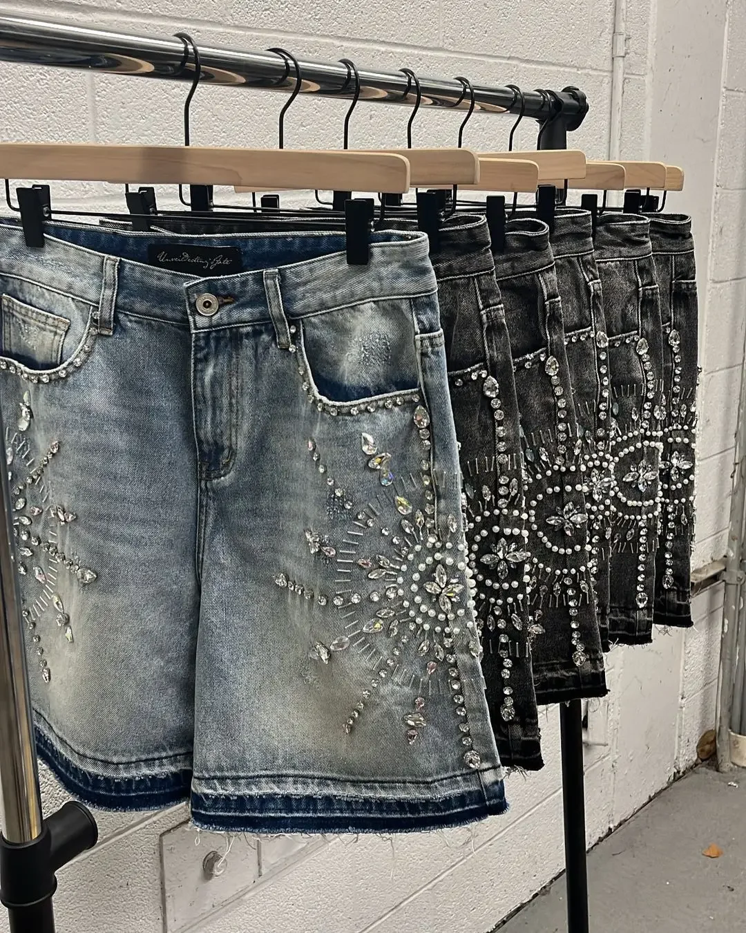 Hip Hop Retro Rhinestones Streetwear Shorts Y2K Gothic Baggy Jeans Denim Gym Shorts Men Women High Waist Basketball Shorts
