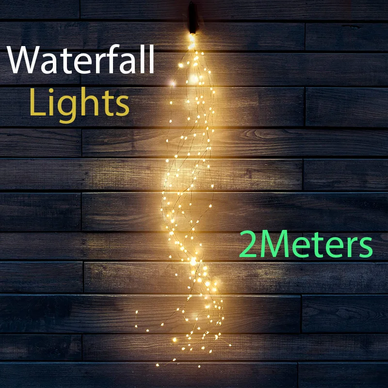 Christmas Branch Lights Battery Timer Outdoor LED Waterfall Garland String Fairy Lights Decoration For Holiday Lighting Party