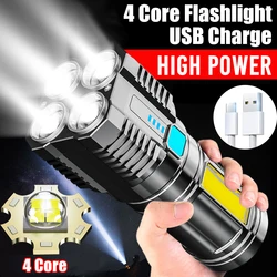 4-core High Power LED Flashlights Outdoor Camping Torch With 4 Lamp Beads And COB Side Light Rechargeable Portable Hand Lantern