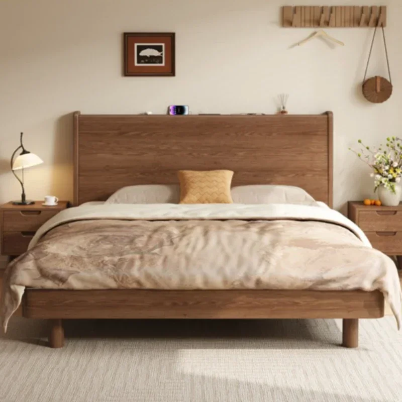 mid-century wooden bed frame 1.8 meters simple interior double bed master bedroom base de cama matrimonial bedroom furniture