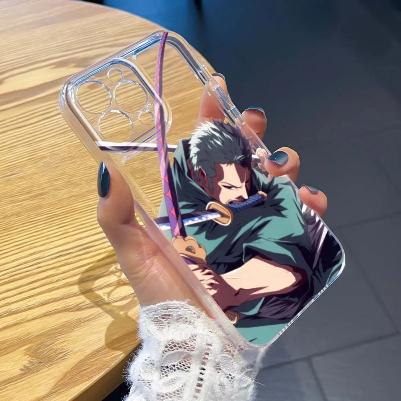 حافظة هاتف Boy Zoro One Piece Luffy Art لهاتف Apple iPhone 17 Air 16e 16 15 14 13 12 11 Mini Pro Max Plus غطاء ناعم شفاف