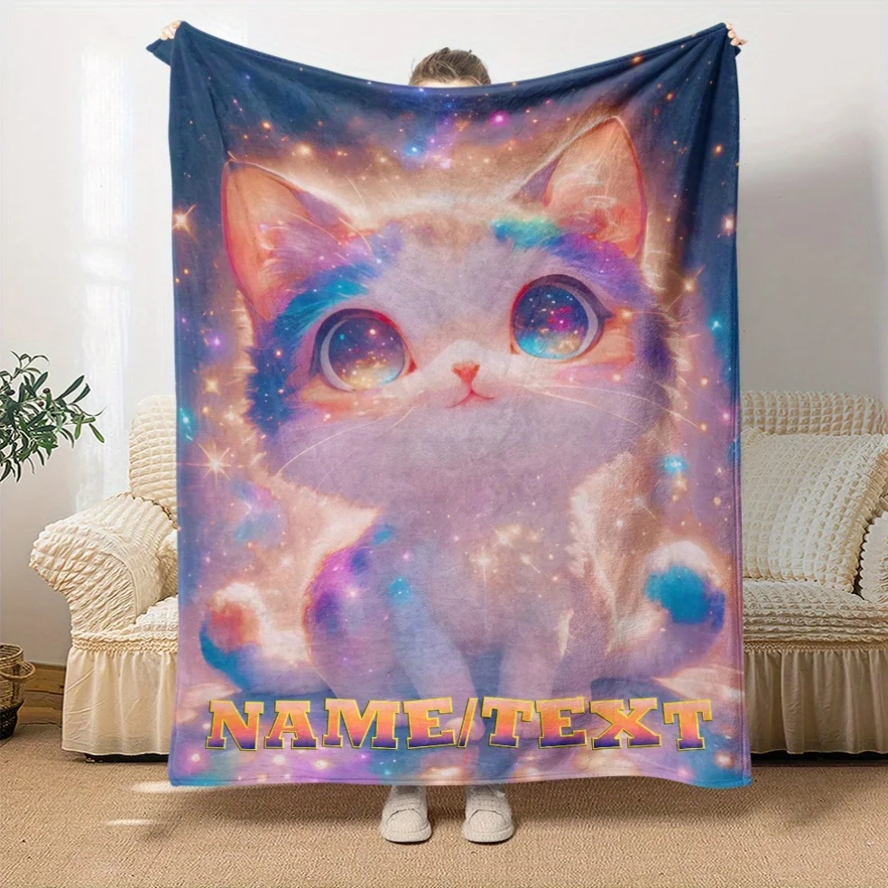 1 قطعة اسم مخصص شخصية القط تصميم الفانيلا رمي بطانية لينة رمي ل أريكة كرسي مكتب التخييم السفر فكرة هدية فريدة من نوعها #2