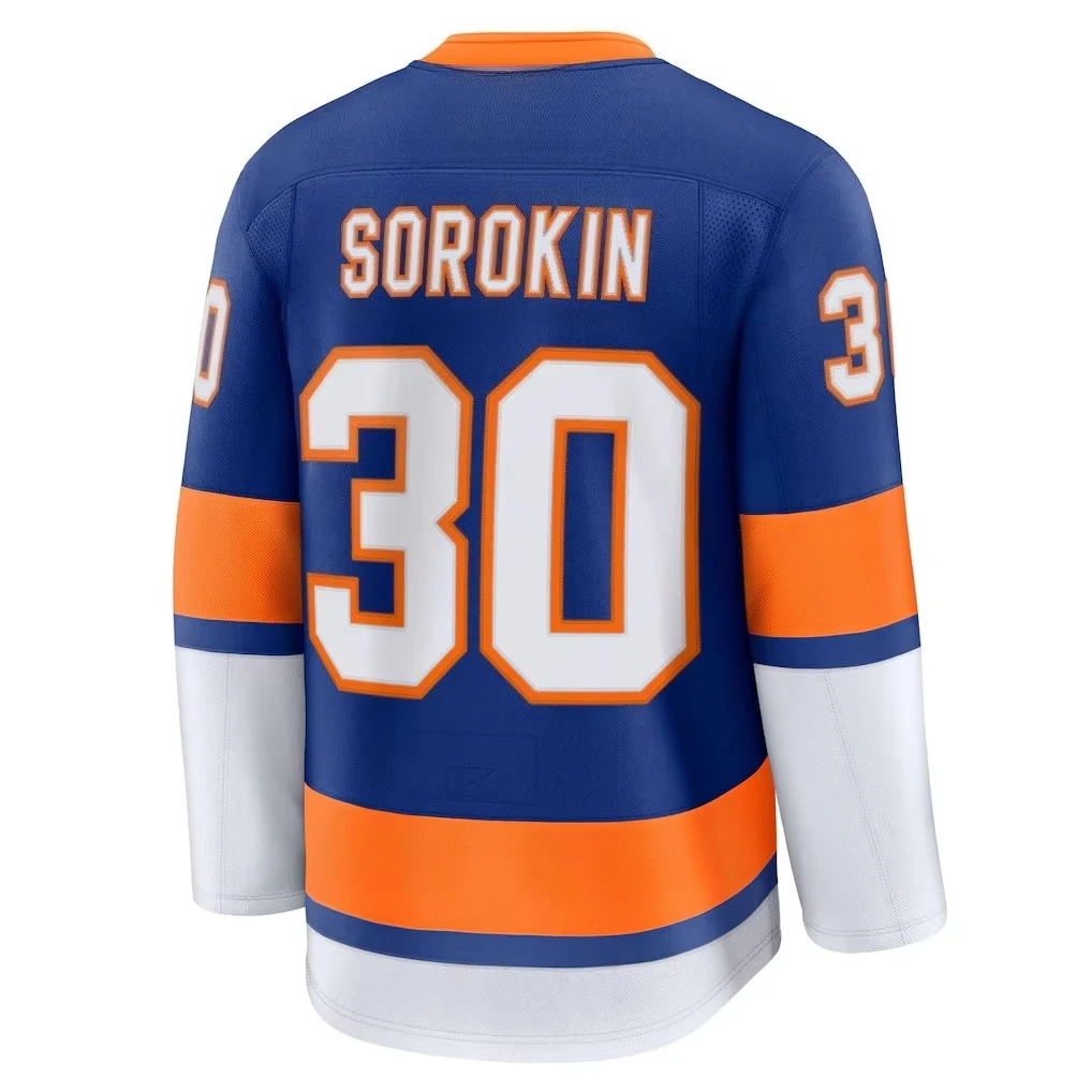 2026 Sommer Herren Blau-Orange Eishockey-Stil Trikot - Schnelltrocknend Atmungsaktiv Rundhals Langarm Sport-T-Shirt mit Streifendruck