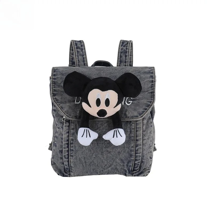 Women's Denim Backpack Autumn Winter Thick Doll Decoration Cute Large Capacity Washed School Bag for Daily & Travel Use