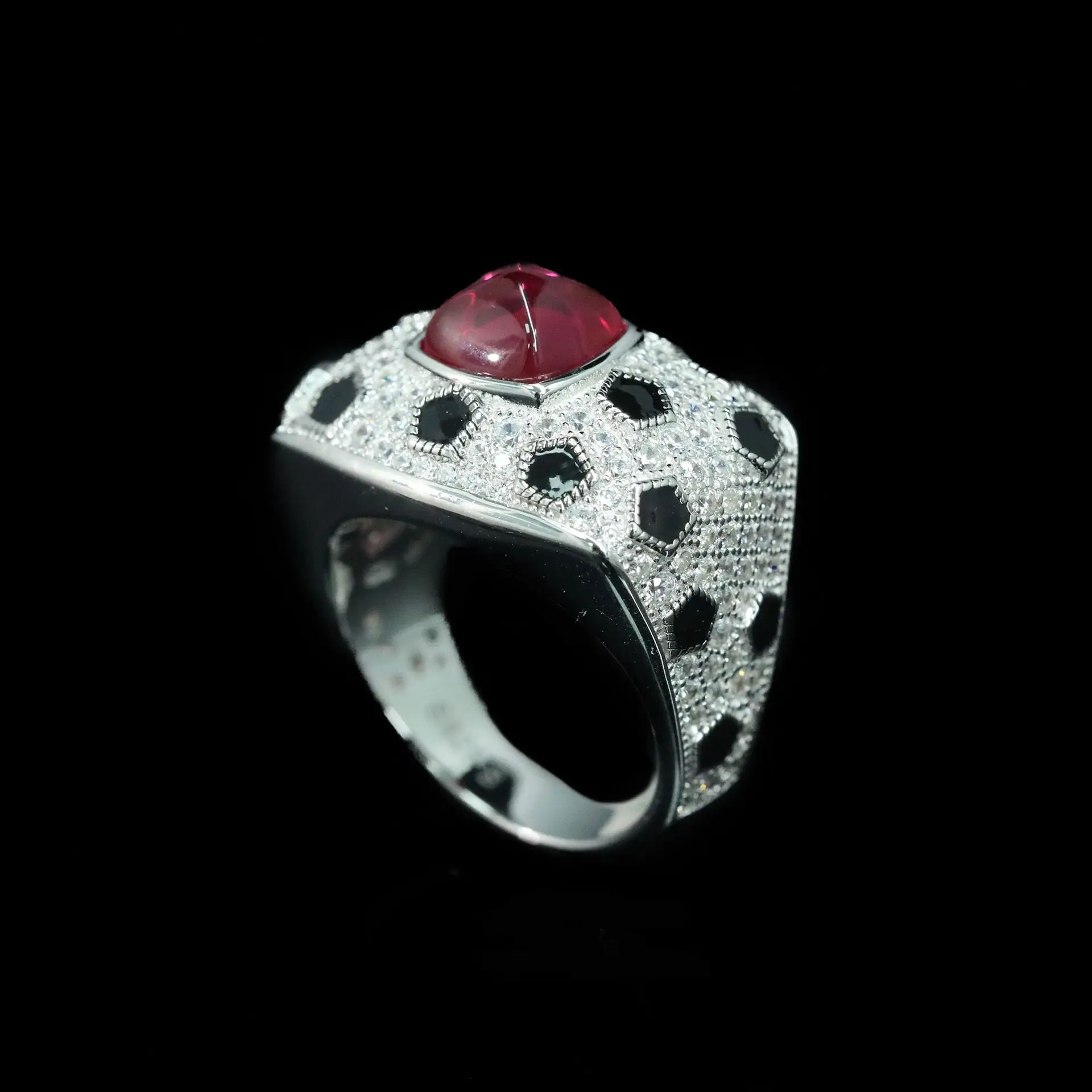 

Morsanite diamond pink leopard print sterling silver ring