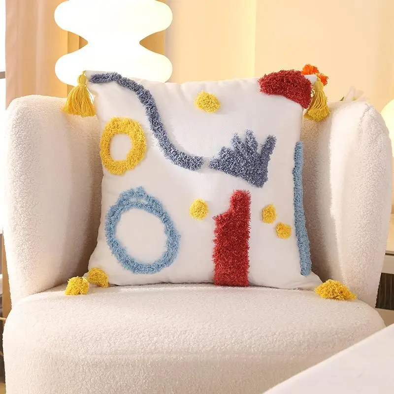 

Plucked tassel Rainbow Pillow Dopamine Home Decoration Window Cushion Living Room Sofa Pillowcase