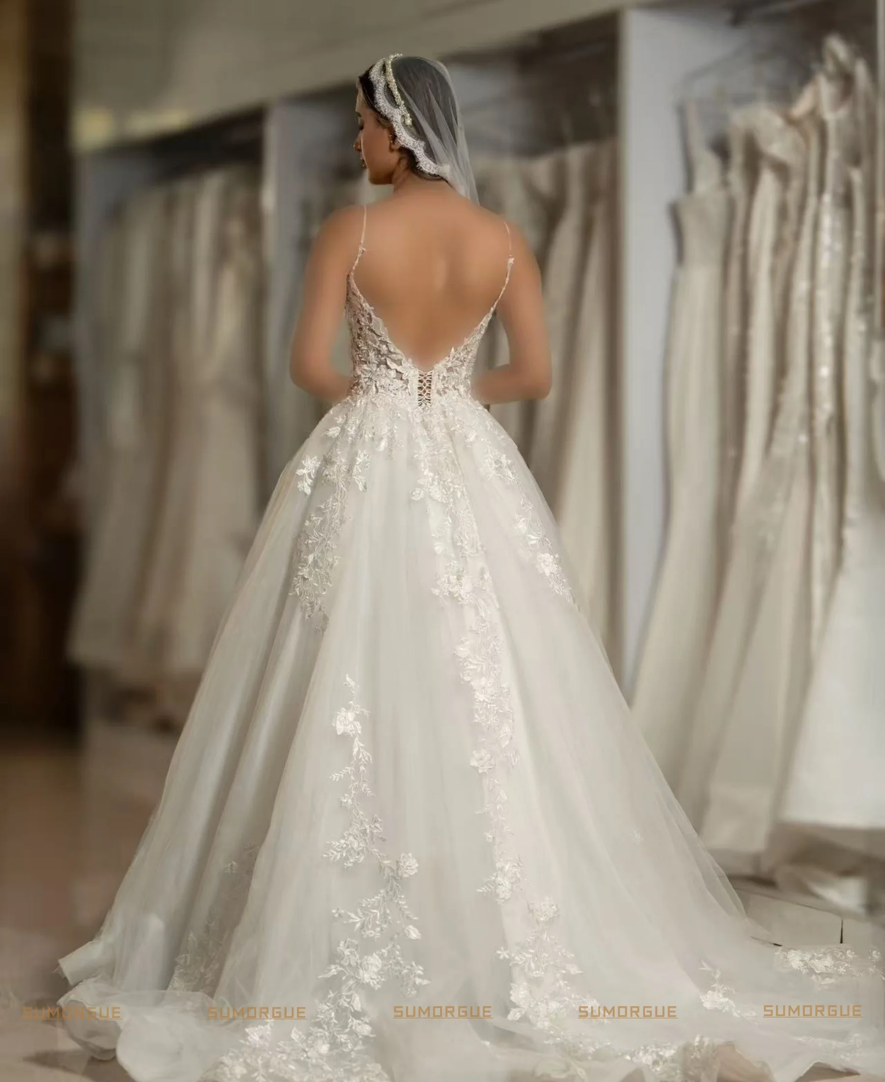 V Neck A Line Wedding Dresses Sleeveless Vestidos De Novias Bride Lace Bridal Gown Vintage HIgh-end Customized Vestido de novia