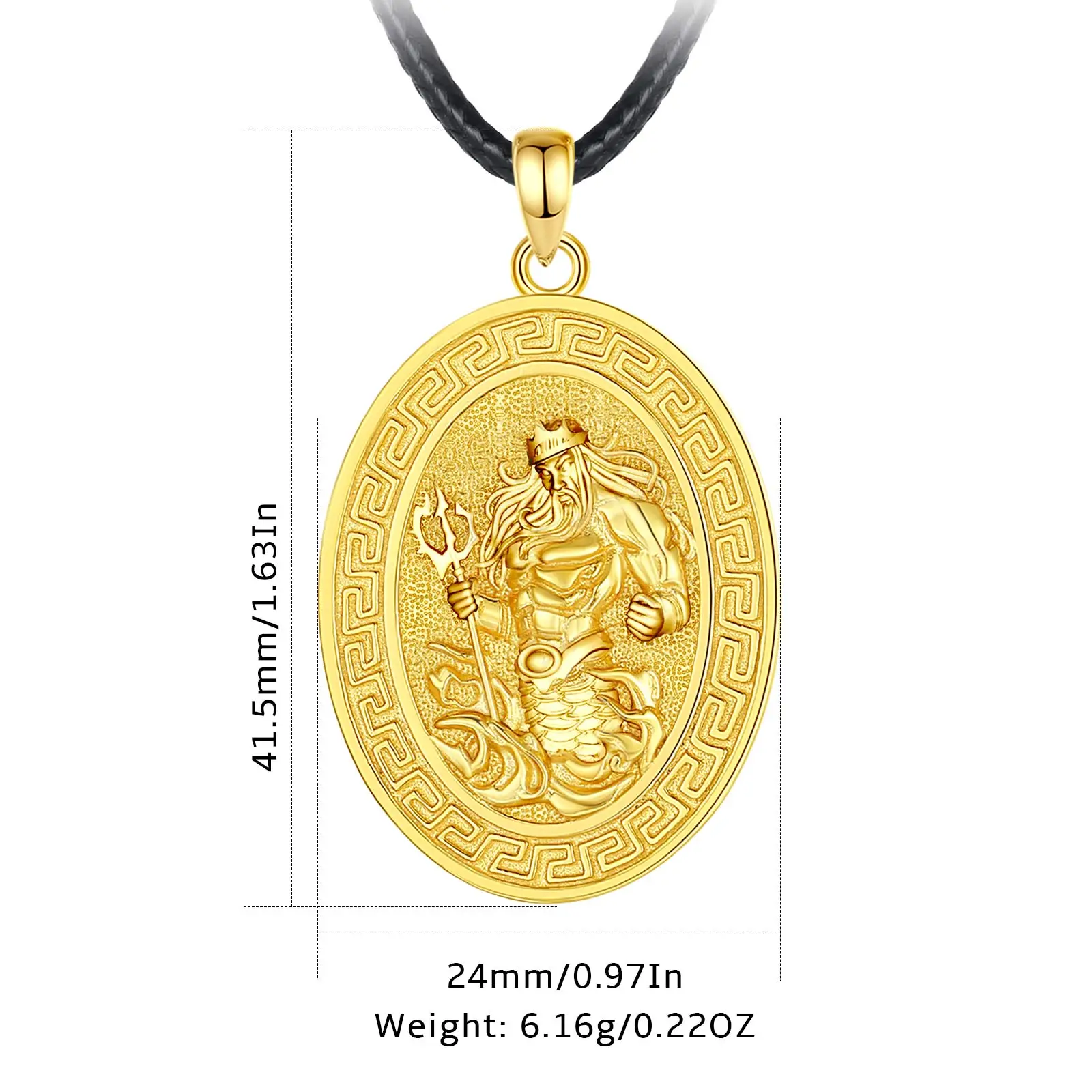 Eudora 925 Sterling Silver Poseidon Necklace 18K Gold Warrior Medallion Pendant Sea God Personality Jewelry Gift for Men Women