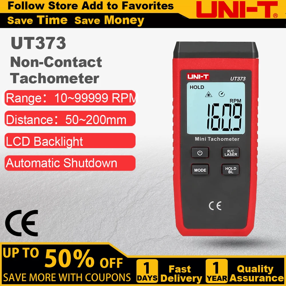 UNI-T UT373 Mini Digital Laser Tachometer Non-Contact Tachometer RPM Range 10-99999RPM Tachometer Odometer Backlight