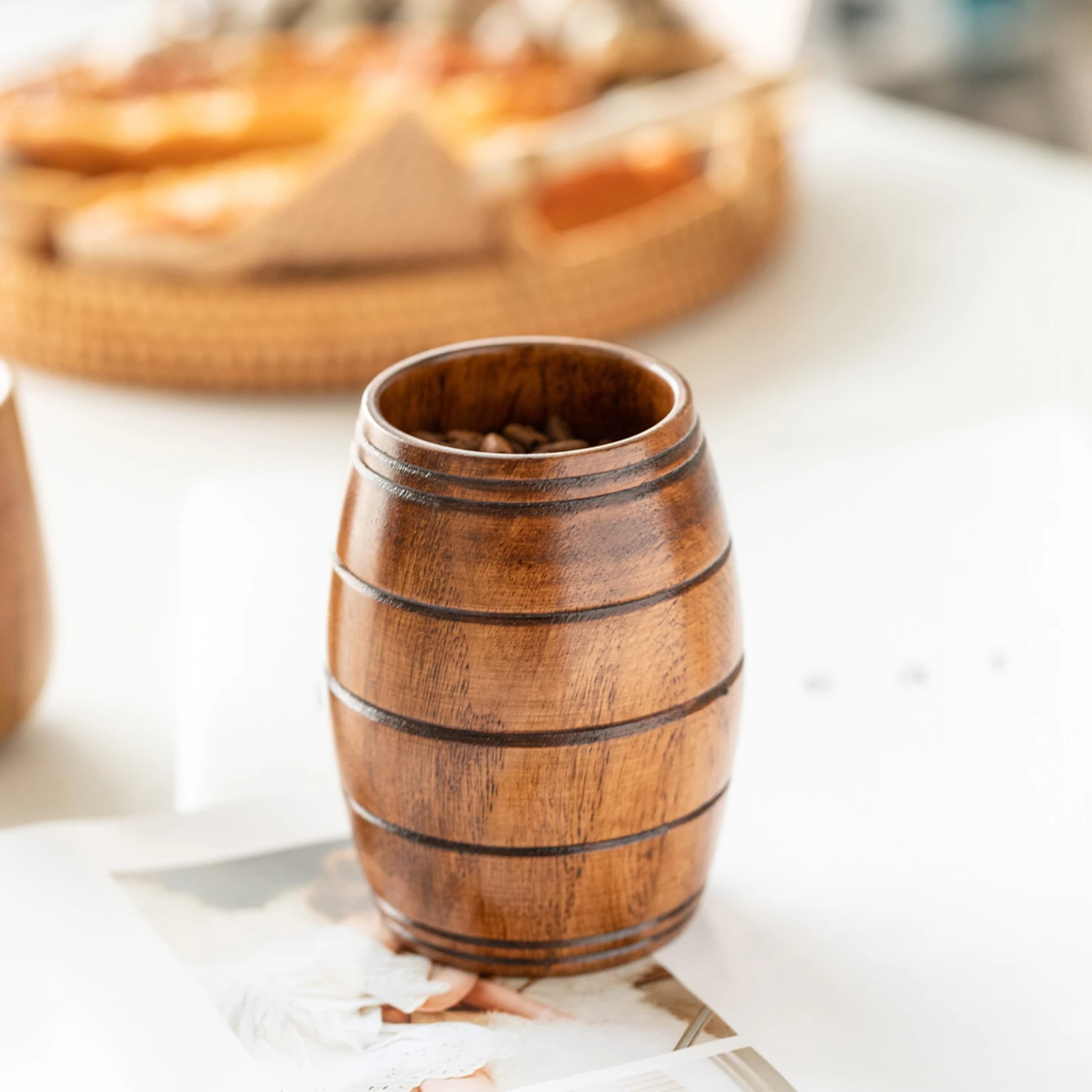 1pc, Retro Beer Barrel Shaped Wooden Mug