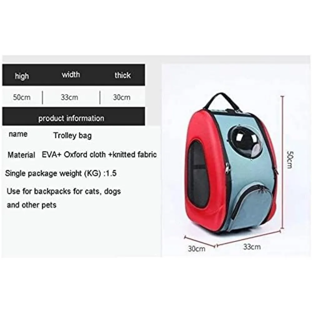 Pet Backpack, Outdoor Sports Handbag,Pet Travel Trolley Multi-Function Breathable Portable,Suitable for Walking,Picnics and More