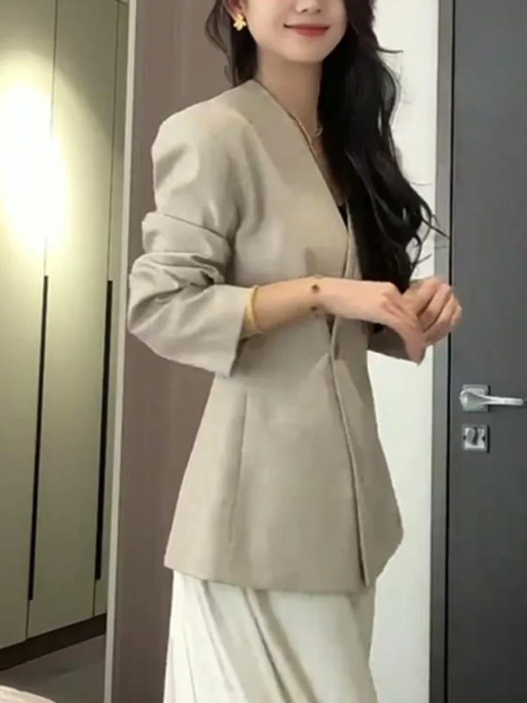 KWTX 2025 ファッション レディース Vネック ブレザー シングルボタン スリムフィット エレガント オフィス ジャケット カジュアル シック トップス 春夏 薄手 ルーズ