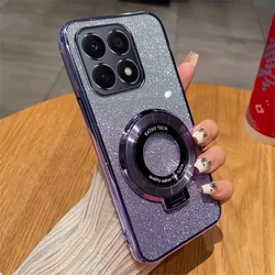 Silicone Glitter Phone Case For Honor X6 X6S X7 X7A X8 X8A X8B X9 X9A Plating Magnetic Stand Soft Shockproof Clear Bumper Cover