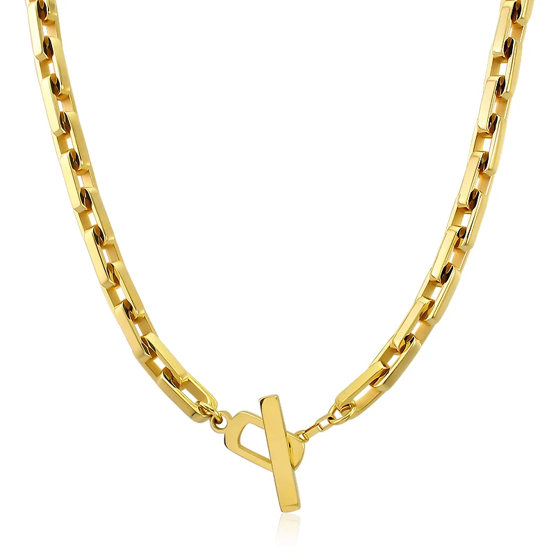 Creative Simple T square buckle stainless steel gold necklace 45cm sliver link chain necklace Ladies Trendy Punk