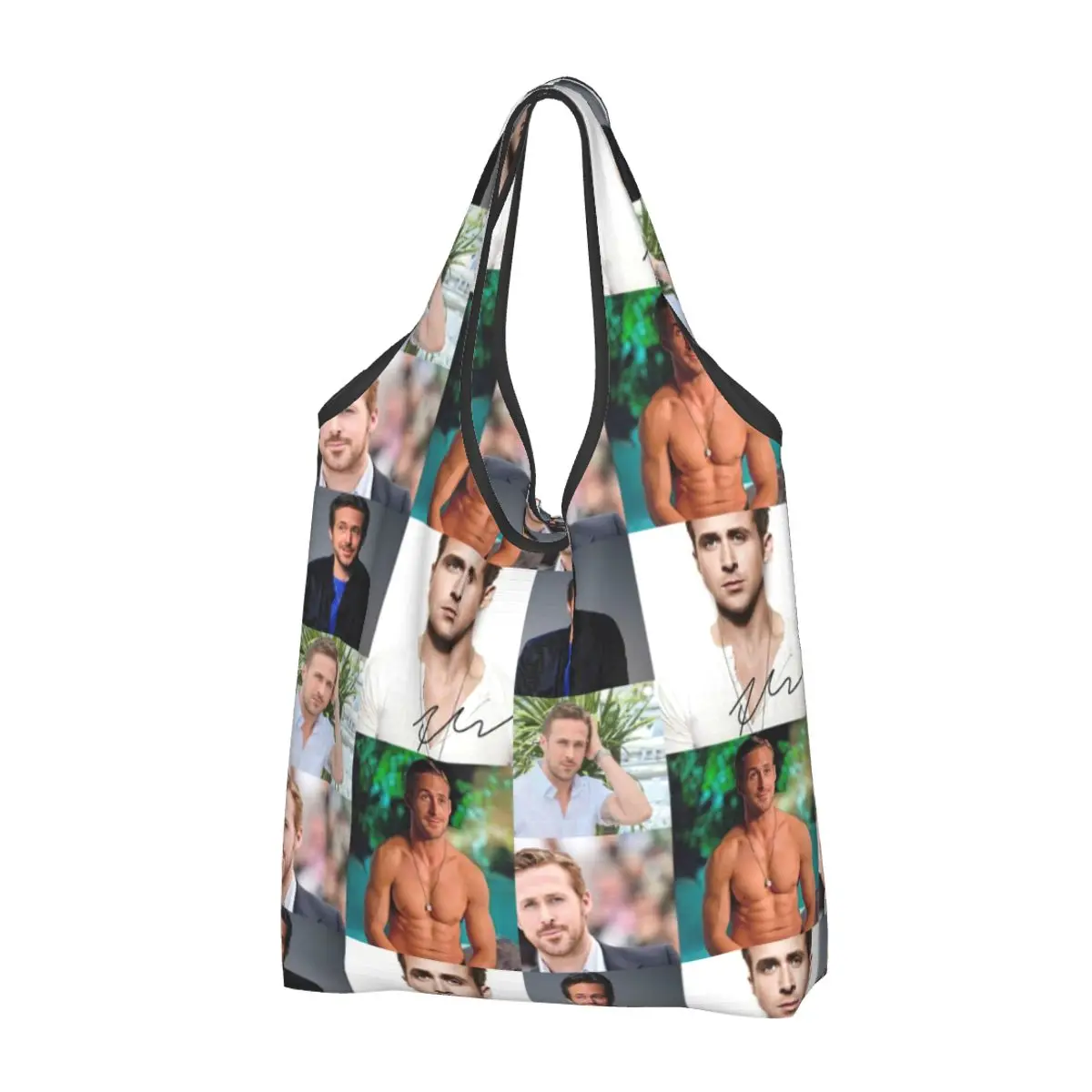 

Reusable Ryan Gosling Collage Grocery Bag Foldable Machine Washable Actor Movies Shopping Bag Eco Storage Bag Attached Pouch