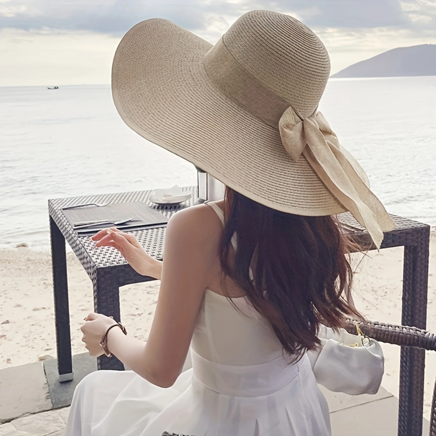 Chapeau de soleil en paille à large bord pour femmes, chapeaux de plage pliables de Protection UV d'été avec nœud papillon, chapeau dôme Flexible pour une utilisation en extérieur
