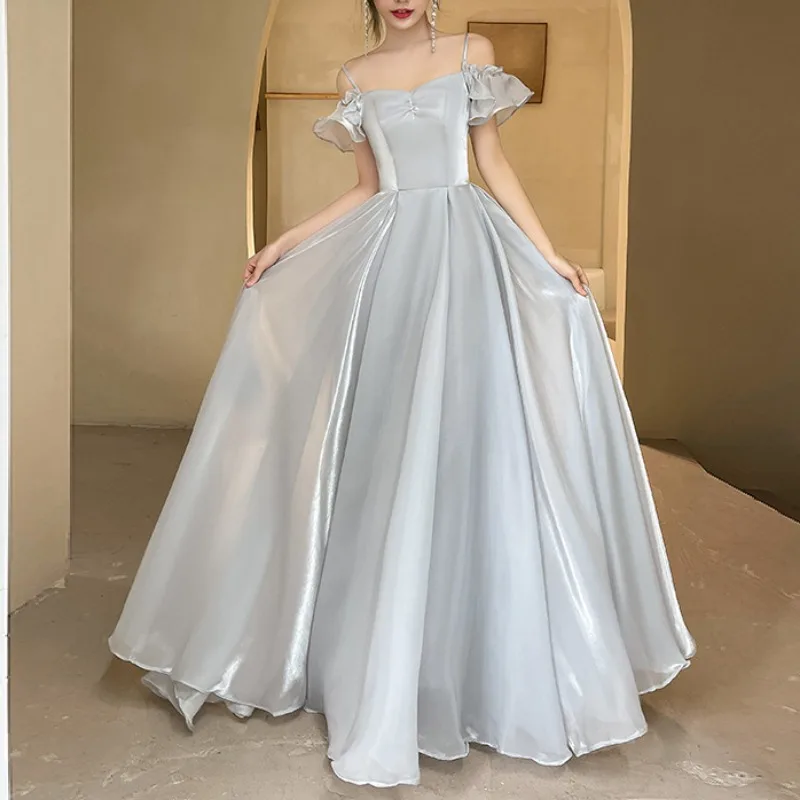 Customized Elegant Simple Women Bridesmaid Dresses Women Slim Waist Temperament Wedding Party Gown Pleated Solid Evening Dress F