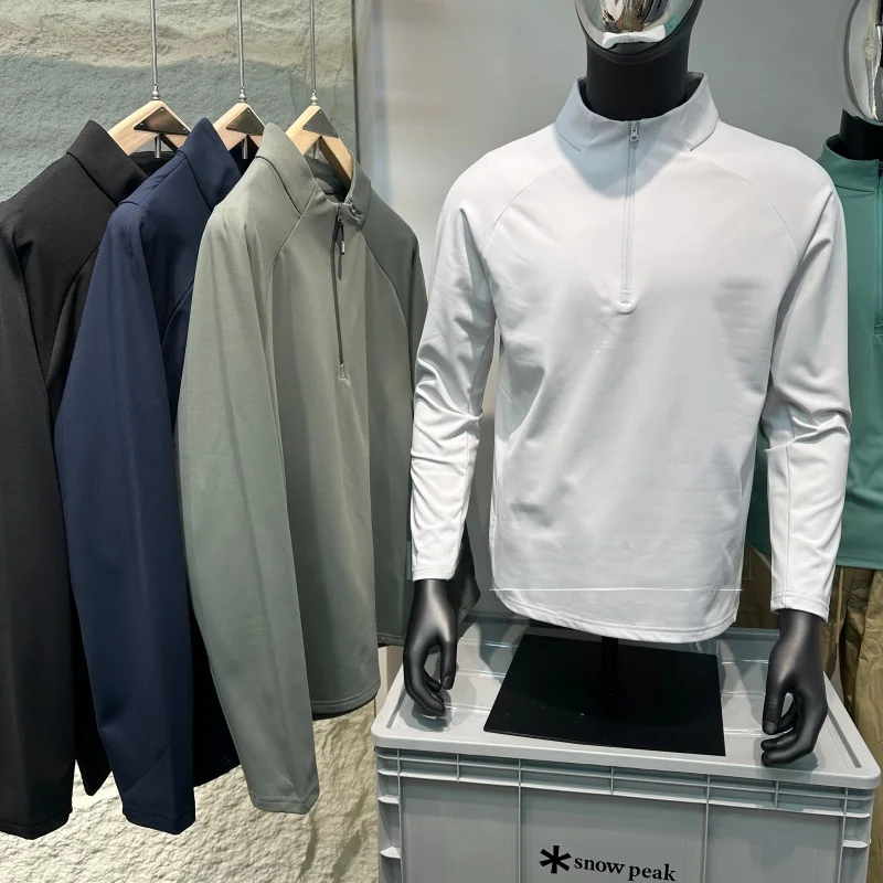 Men's Outdoor Sports Casual Long Sve T-irt Qui Dry Thin Fce f Zip Stand Collar Stand Fit Comfortable Warmth
