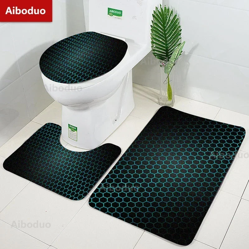 Hexagon Geometric Pattern Bathroom 3Pcs/set Mats Home Flannel Decorations and Accessories Floor Rugs Toilet Cover 40*60/50*80 CM