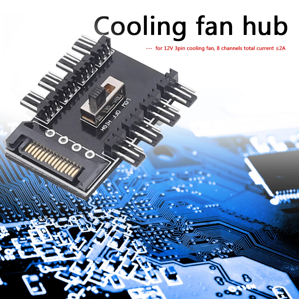 Splitter Cooler Cooling Fan Hub Practical Multi-functional Classic PC SATA 1 to 8 3Pin 12V Power Socket PCB Adapter