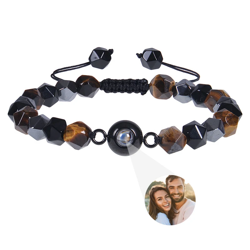 

Custom Photo Projection Bracelet Natural Tiger Eye Obsidian Stone Braided Woven Rope Adjustable Chain DIY Picture Bracelet