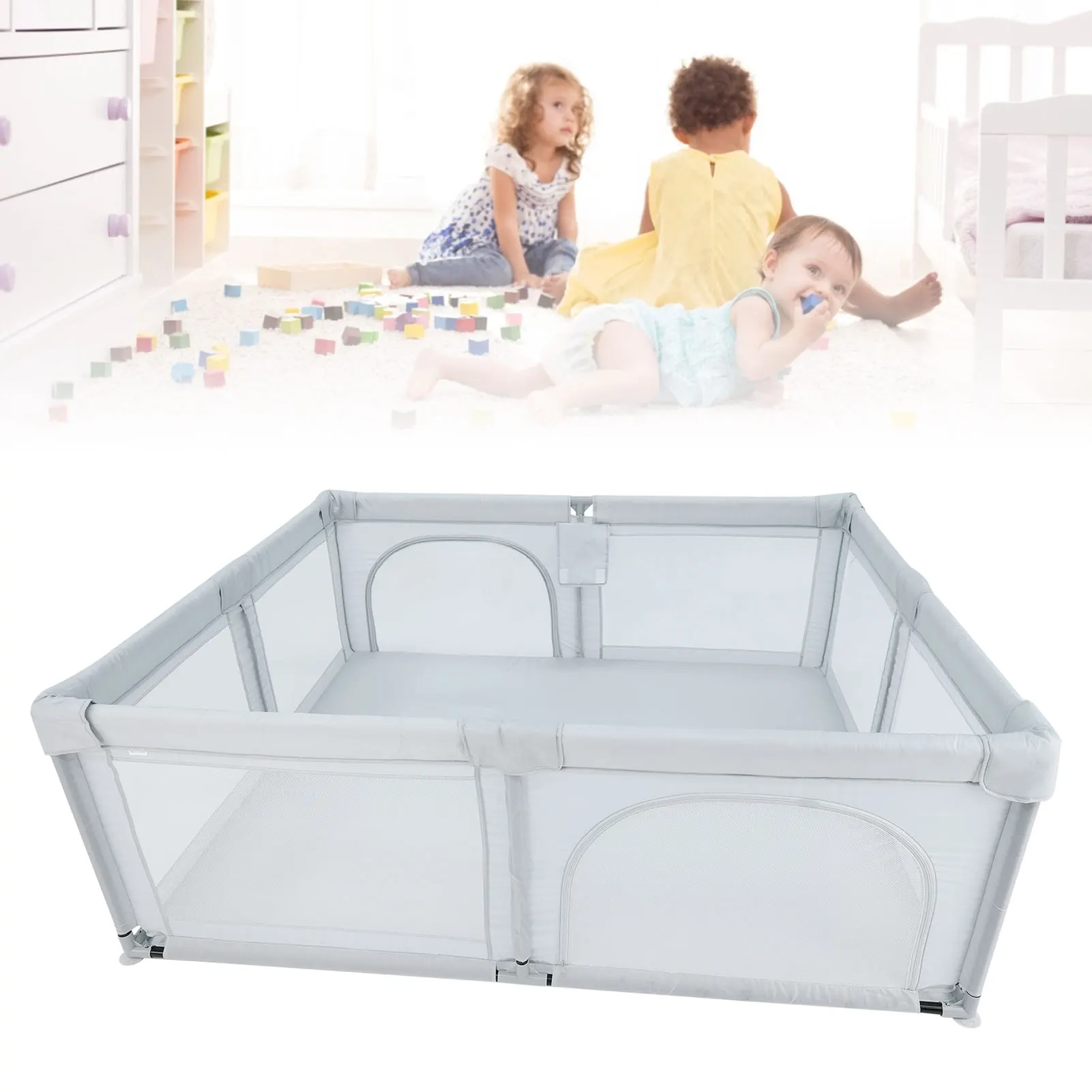 Valla de juego para niños, parque infantil para bebés, parque infantil para interiores, centro de actividades de seguridad para niños con malla transpirable, parque infantil para el hogar