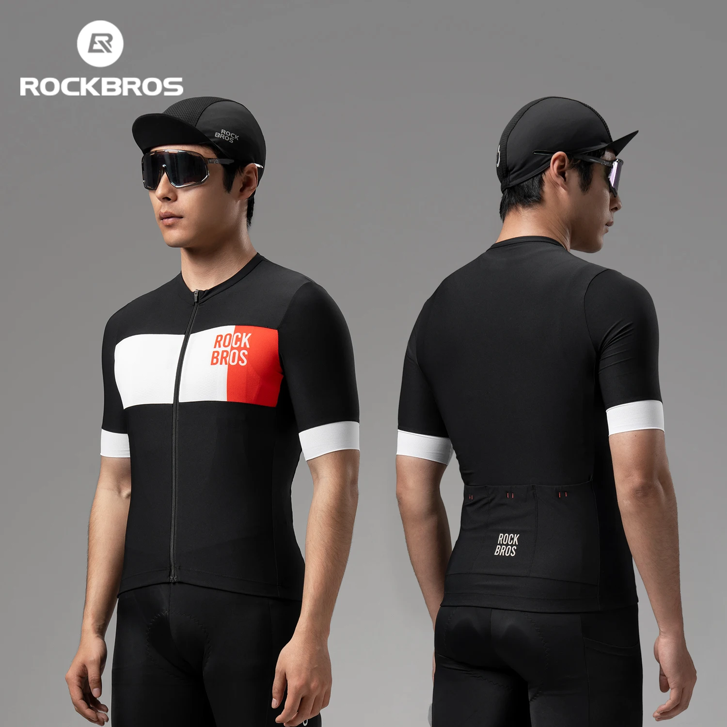 

ROCKBROS Short Sleeve Cycling Jersey High Elasticity Lightweight Breathable Sports Jersey Slim-Fit Color-Block Cycling Clothing