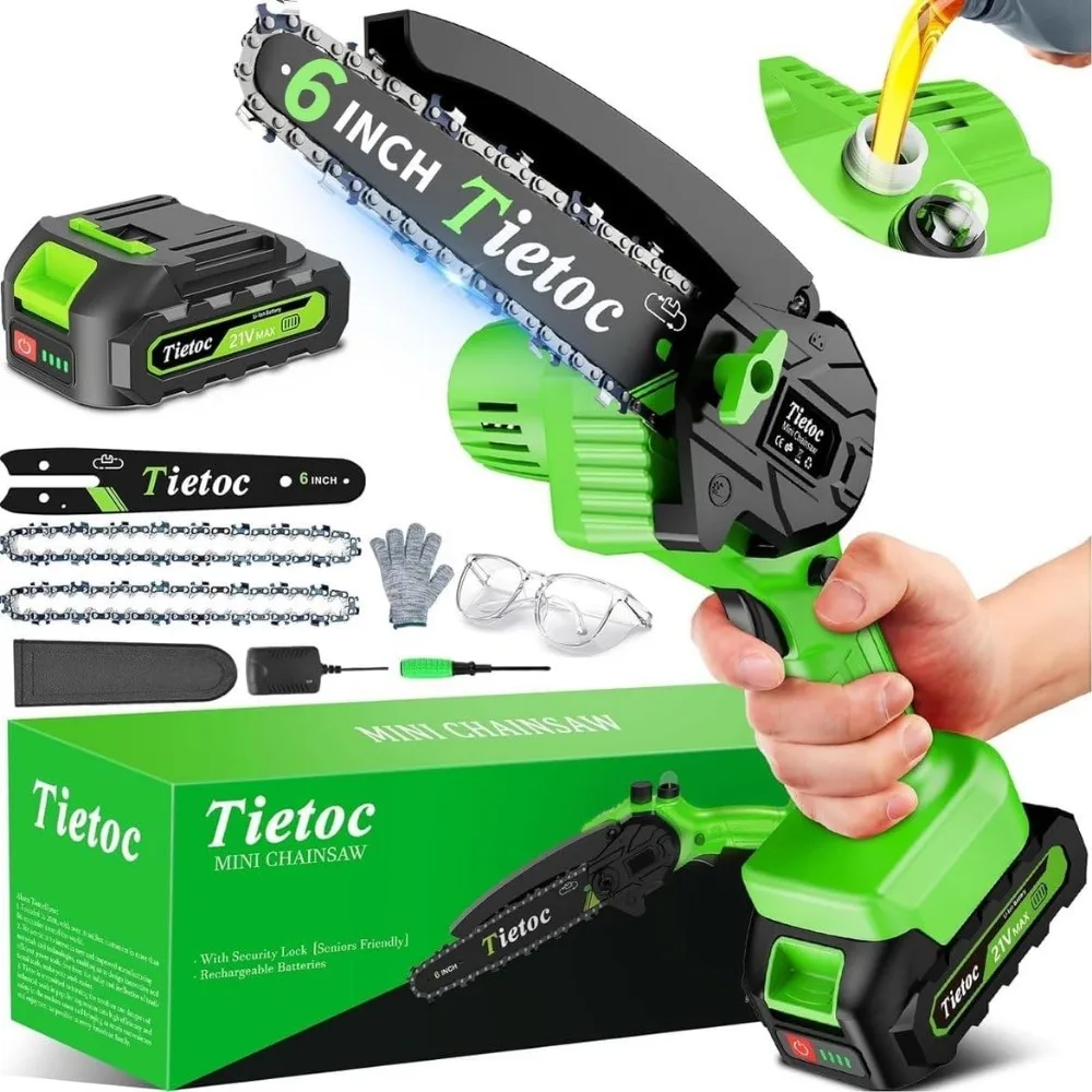 6 Inch Mini Electric Chainsaw Cordless Battery Powered, Hand Held Saw for Wood Trimming, Garden Tool Gift for Men Dad Husband