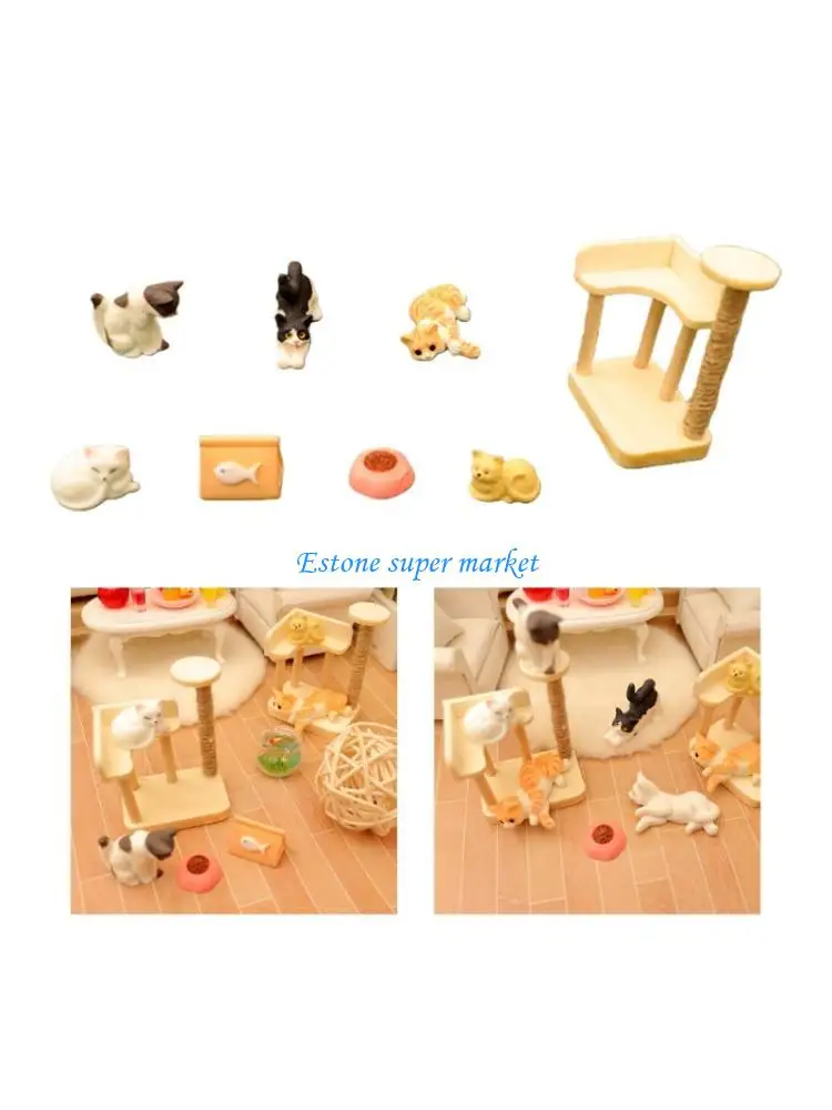 090B 1/12 Doll House Scene Display Props Miniature Cats and Cats Furniture Set for Microlandscape Decoration Craft Setting