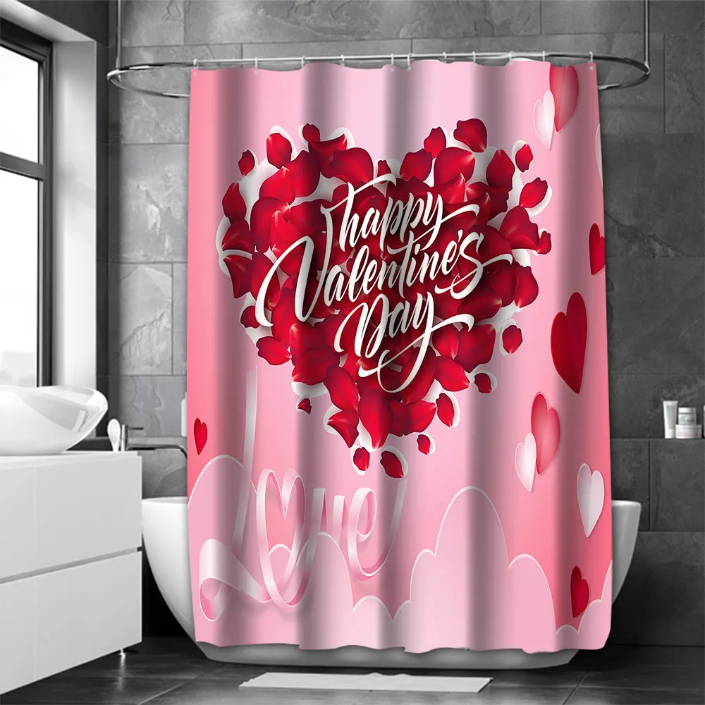 Valentine's Day Bathing Curtain  Bathroom Shower Curtain Waterproof With 12 Hooks Home Deco Free Ship