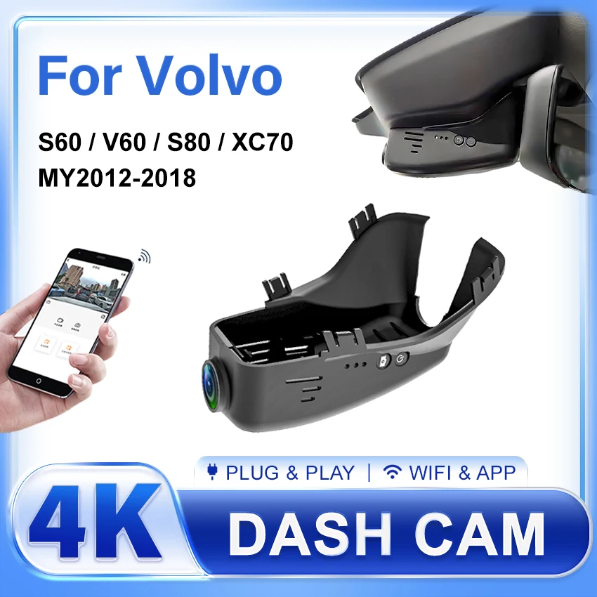 

4K 2160P Новый автомобильный видеорегистратор Plug and Play WIFi с двумя объективами для Volvo S60 V60 XC70 2012-2018 DashCam Аксессуары