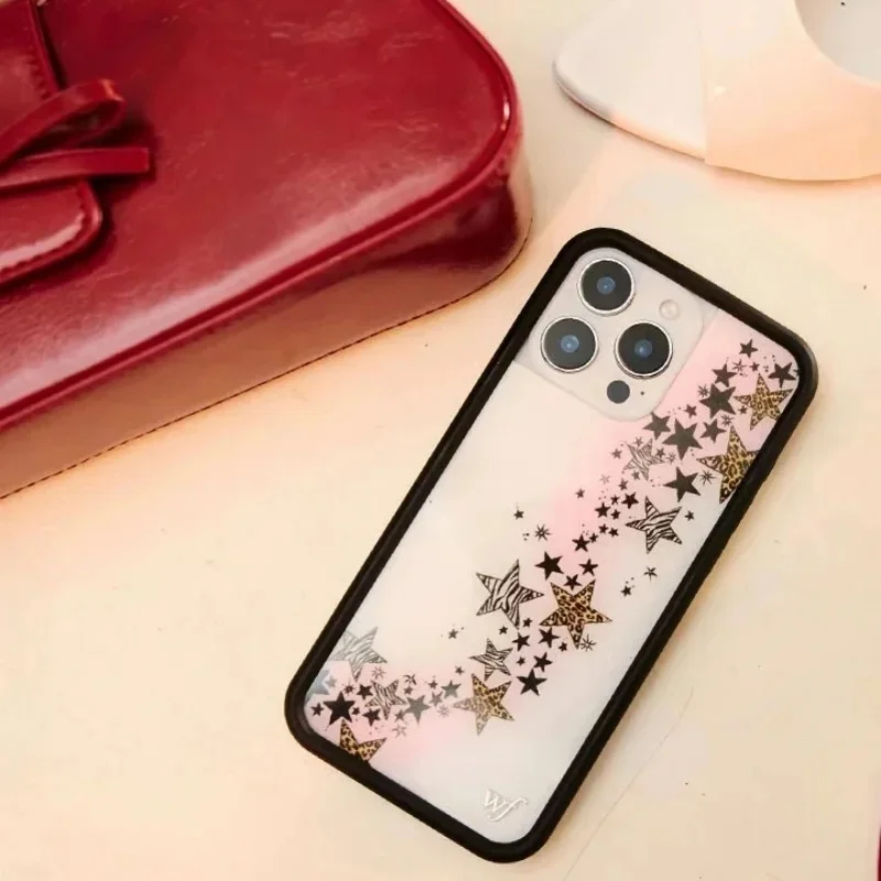 Etui na telefon z motywem dziko rosnących kwiatów, błyszczących gwiazd i wzoru w panterkę, kompatybilne z modelami iPhone 17, 12, 13, 14, 15, 16 Pro Max, Plus, 18 Pro, Katies, Zebra Fangs, WF – tylna obudowa. — zdjęcie produktu 6