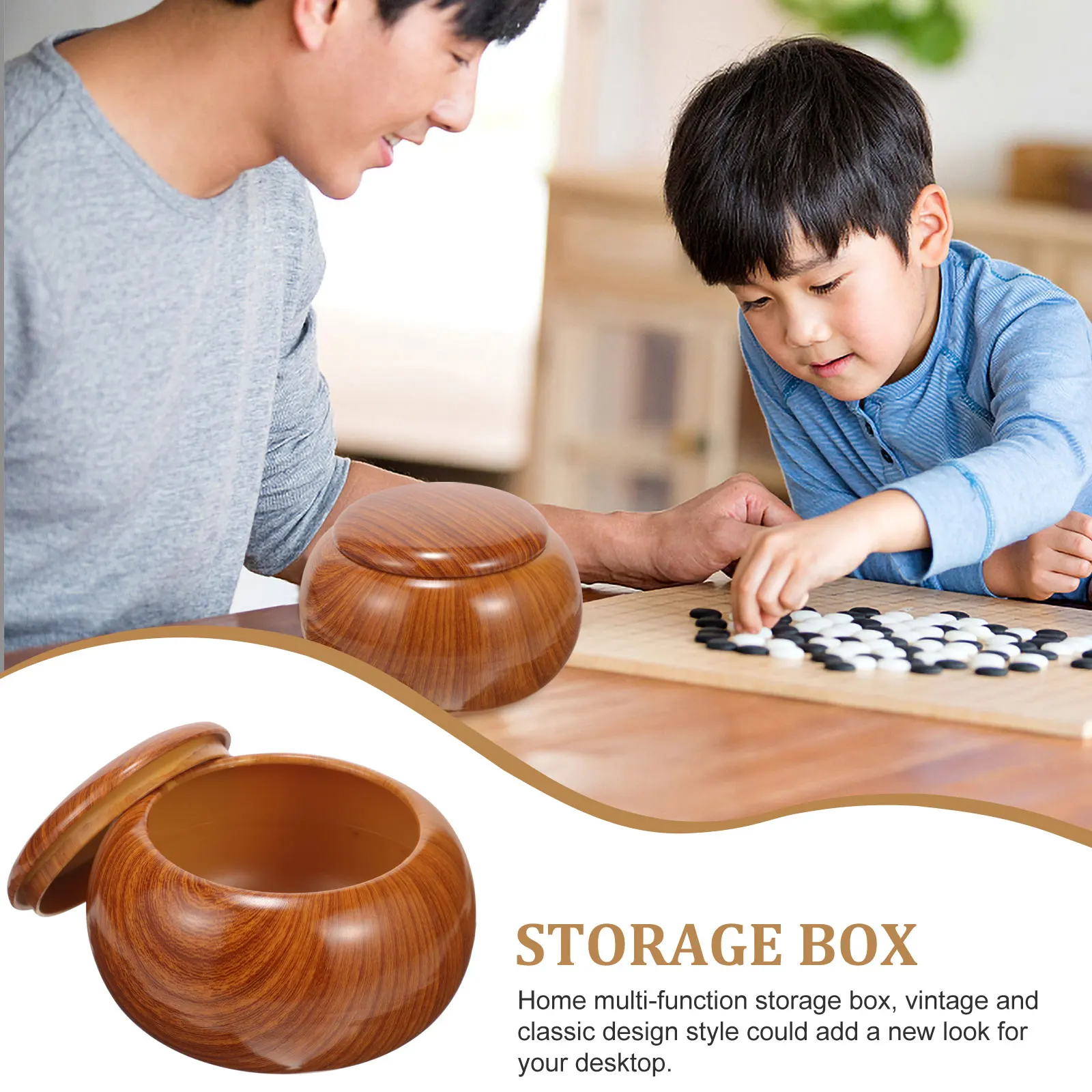 

2pcs Go Chess Box Plastic Container Pieces Storage Lightweight Resin Simulated Wood Grain Board Organization