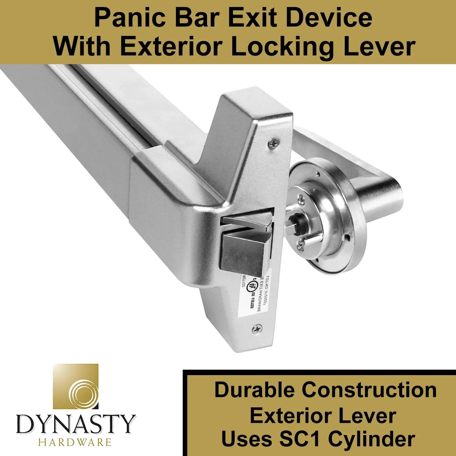 Hardware Push Bar Panic Exit Device for Emergency Exit Doors Painted Aluminum, with Exterior Lever Handle