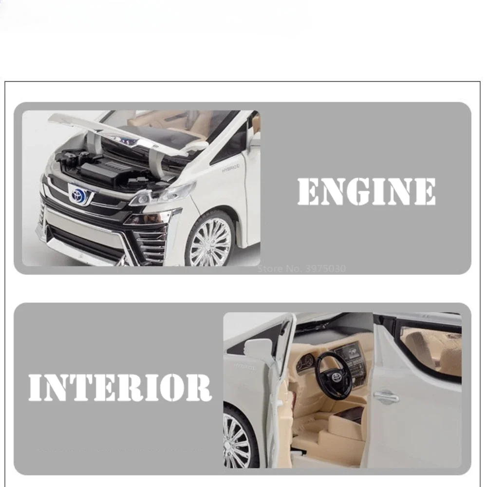 1:24 Vellfire LM300H MPV Giocattoli Modelli di auto Metallo pressofuso con tirare indietro Suono Luce Porte aperte Collezione Regali per ragazzi Bambini