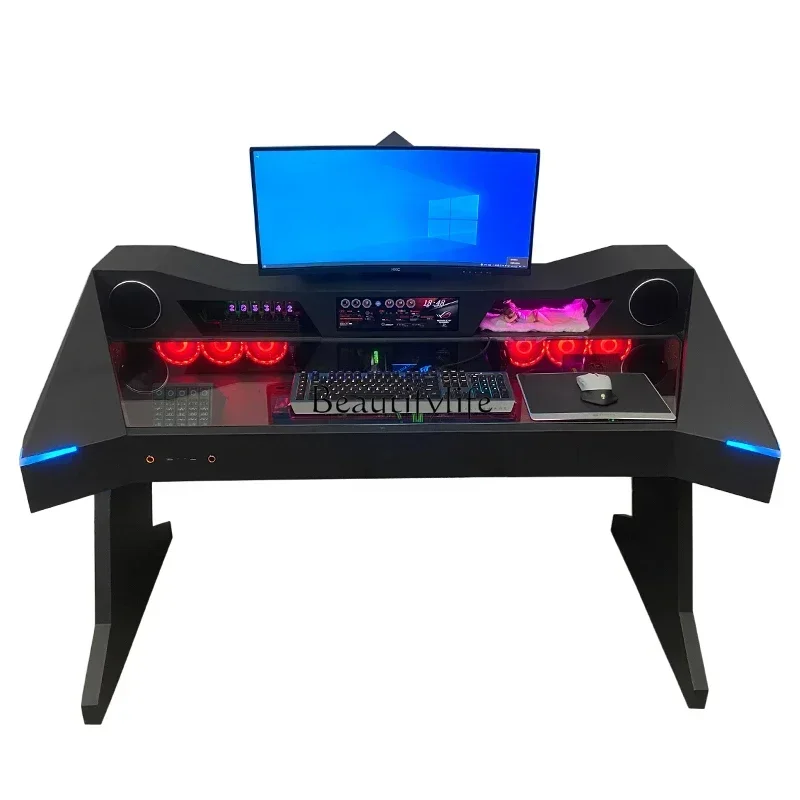 A FG44Computer case integrated table fully transparent water-cooled special-shaped cool e-sports table