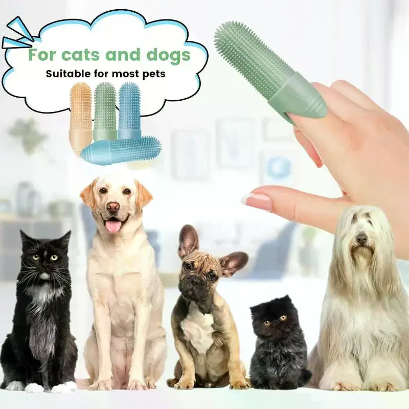 Silicone Pet Dog Cat 360° Cleaning Finger Toothbrush Oral Cleaning Finger Cots Toothbrush Pet Dental Care Cleaning Supplies