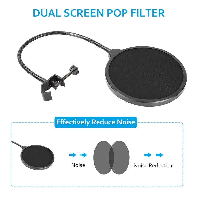 Поп-фильтр для микрофона CAMVATE, двухслойный ветровой экран с подставкой и гибким шлангом 360 ° для USB-микрофона