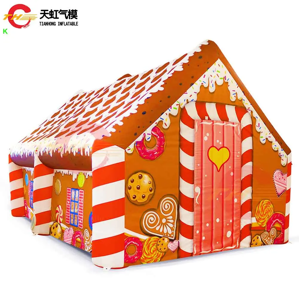 Transporte rápido 2025 casa de decoração inflável de natal barraca inflável de casa de natal com ventilador