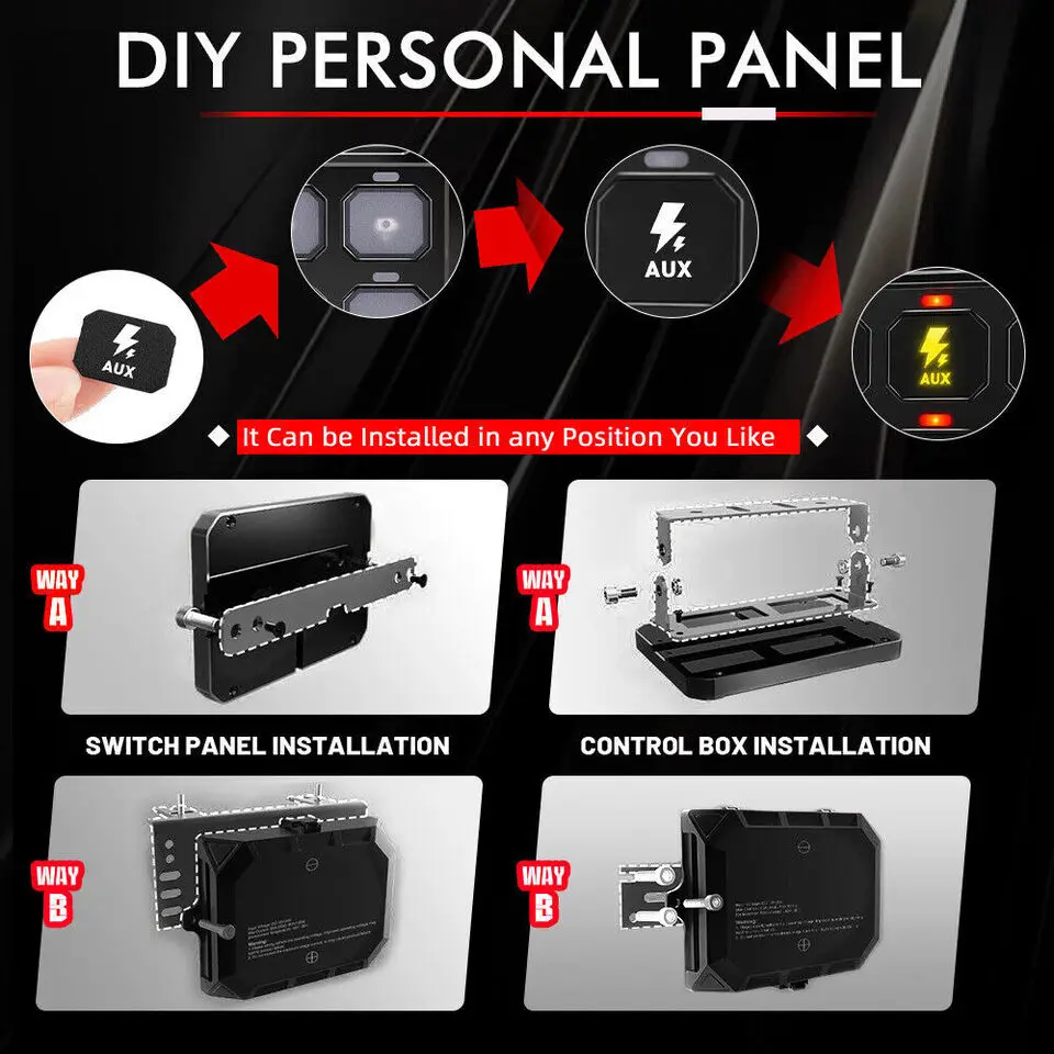 Panel de interruptor RGB12, caja de sistema de relé de Control de circuito momentáneo con interruptor de palanca multifunción de brillo de 5 niveles de alta potencia