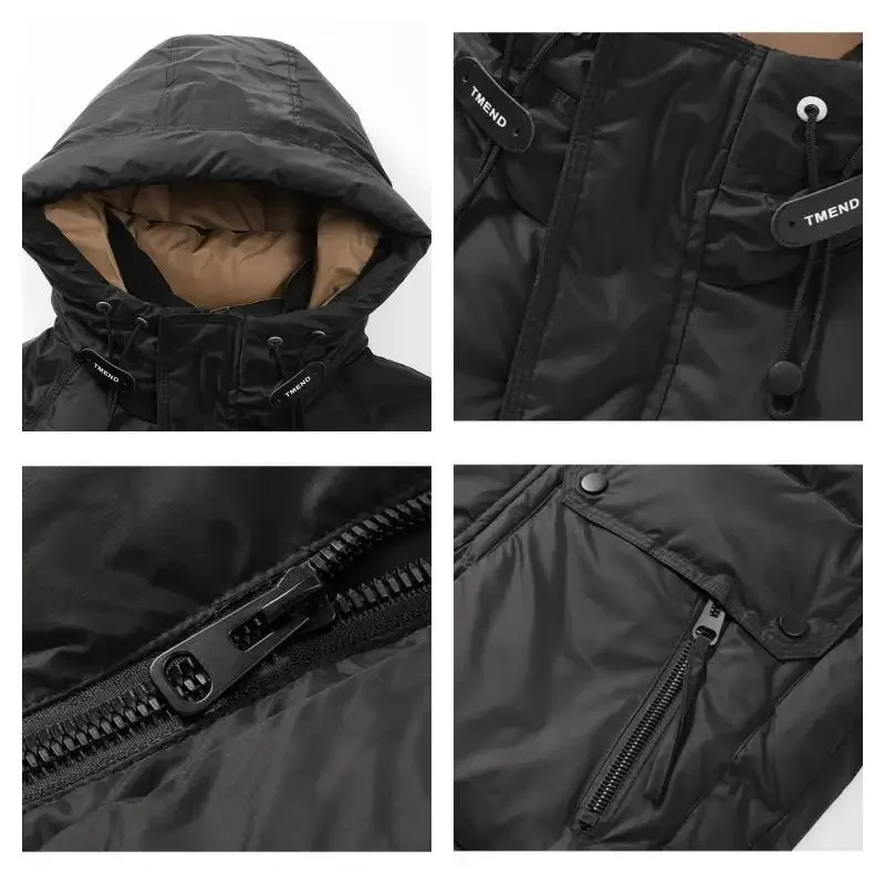 UETEEY-Doudoune Chaude en Duvet de Canard Blanc pour Homme, Parkas Coupe-Vent Décontractées à Capuche pour Moto, Manteau Bouffant à la Mode, Hiver