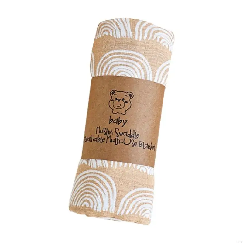 F19F Printed Newborns Swaddles Blanket Cotton Muslin Wrap for Infants Boys Girls Multipurpose Baby Essential Bed Sheet