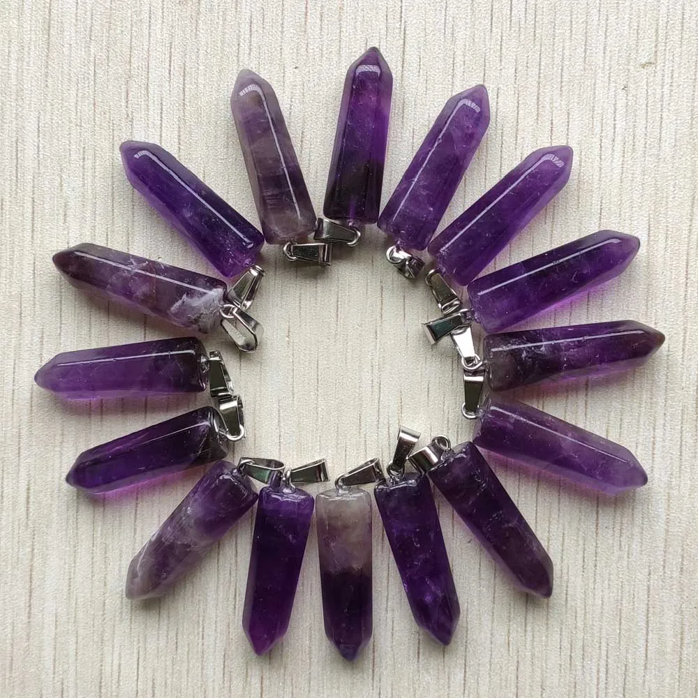 Fashion good Quality Natural amethyst Stone pendulum charms pendants for jewelry making 12pcs/lot Wholesale free shipping