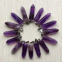 Fashion good Quality Natural amethyst Stone pendulum charms pendants for jewelry making 12pcs/lot Wholesale free shipping