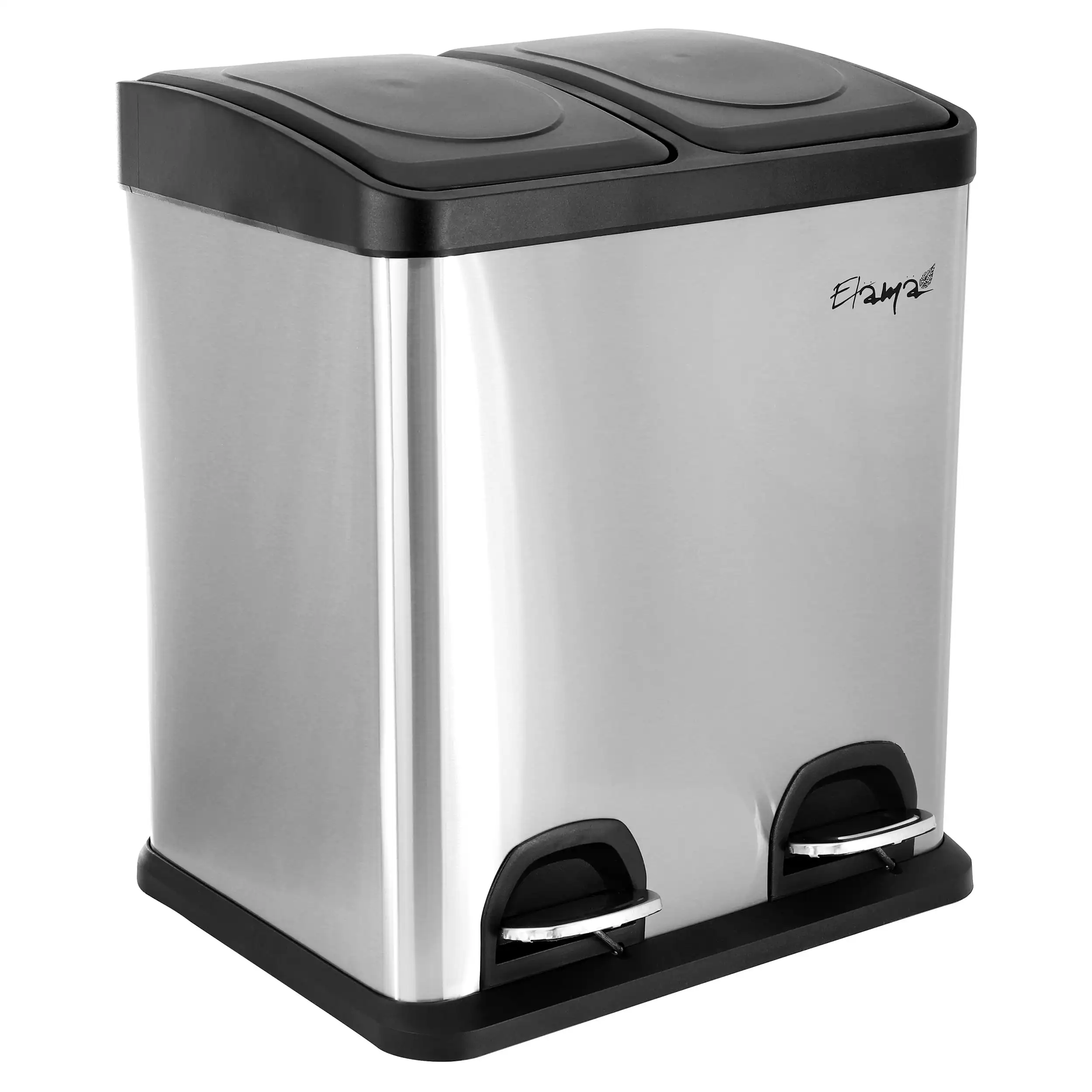 

2 Section 15 Liter/ 4 Gallon Each Section Trash and Recycling Step Bin in Matte Silver